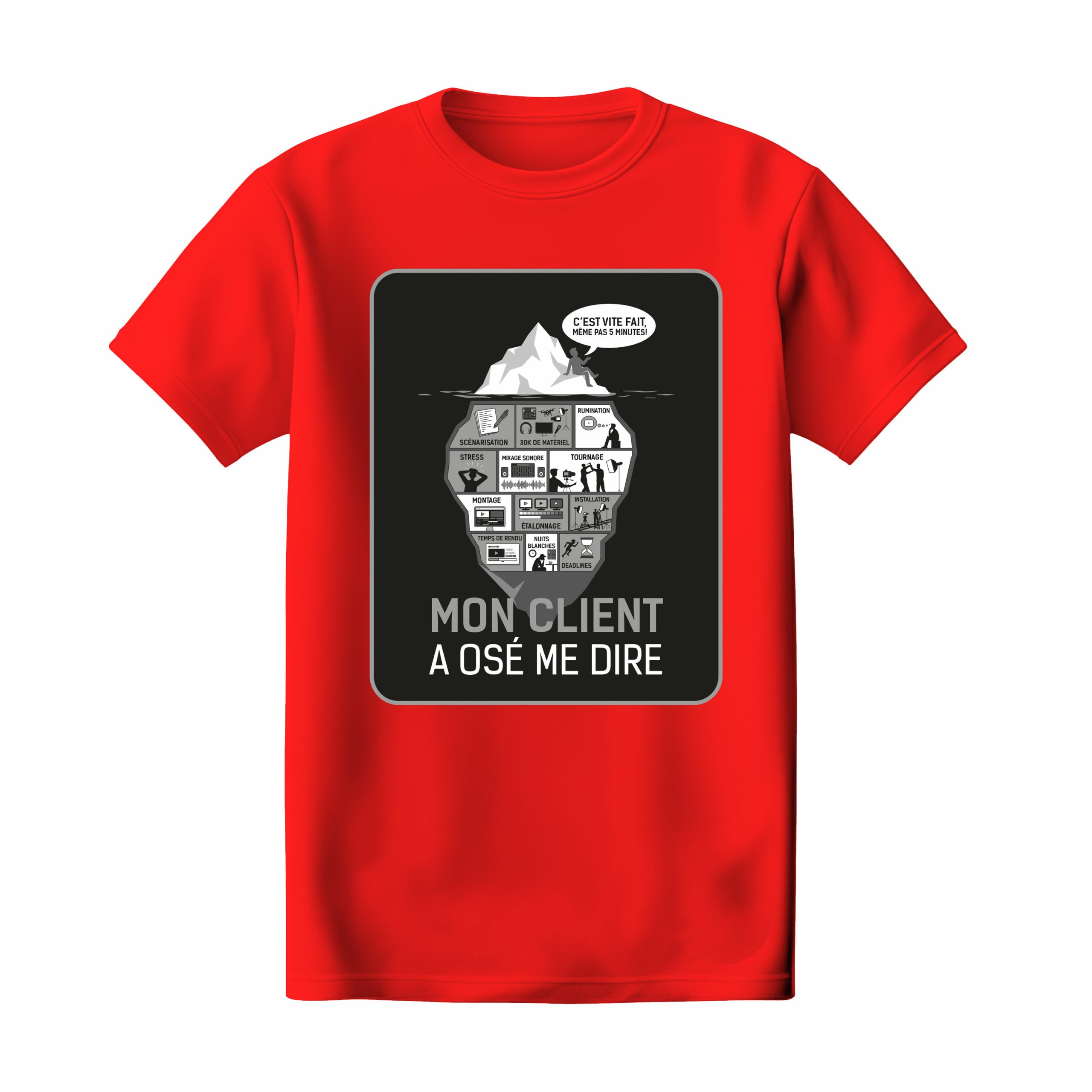T-shirt rouge "Mon client a osé me dire : "c'est vite fait, même pas 5 minutes"