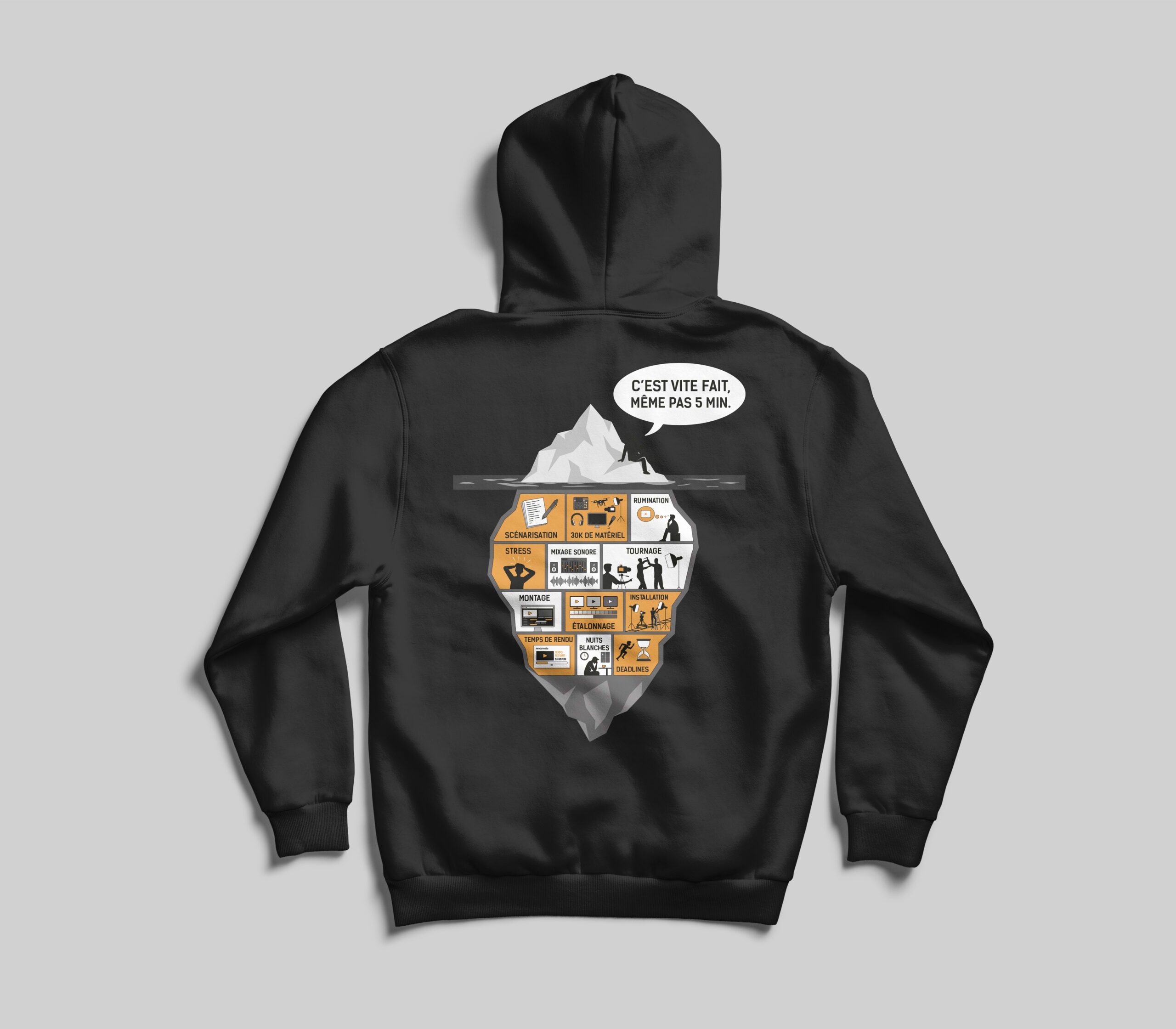 Pull capuche noir "Mon client a osé me dire : "c'est vite fait, même pas 5 minutes" – Image 2