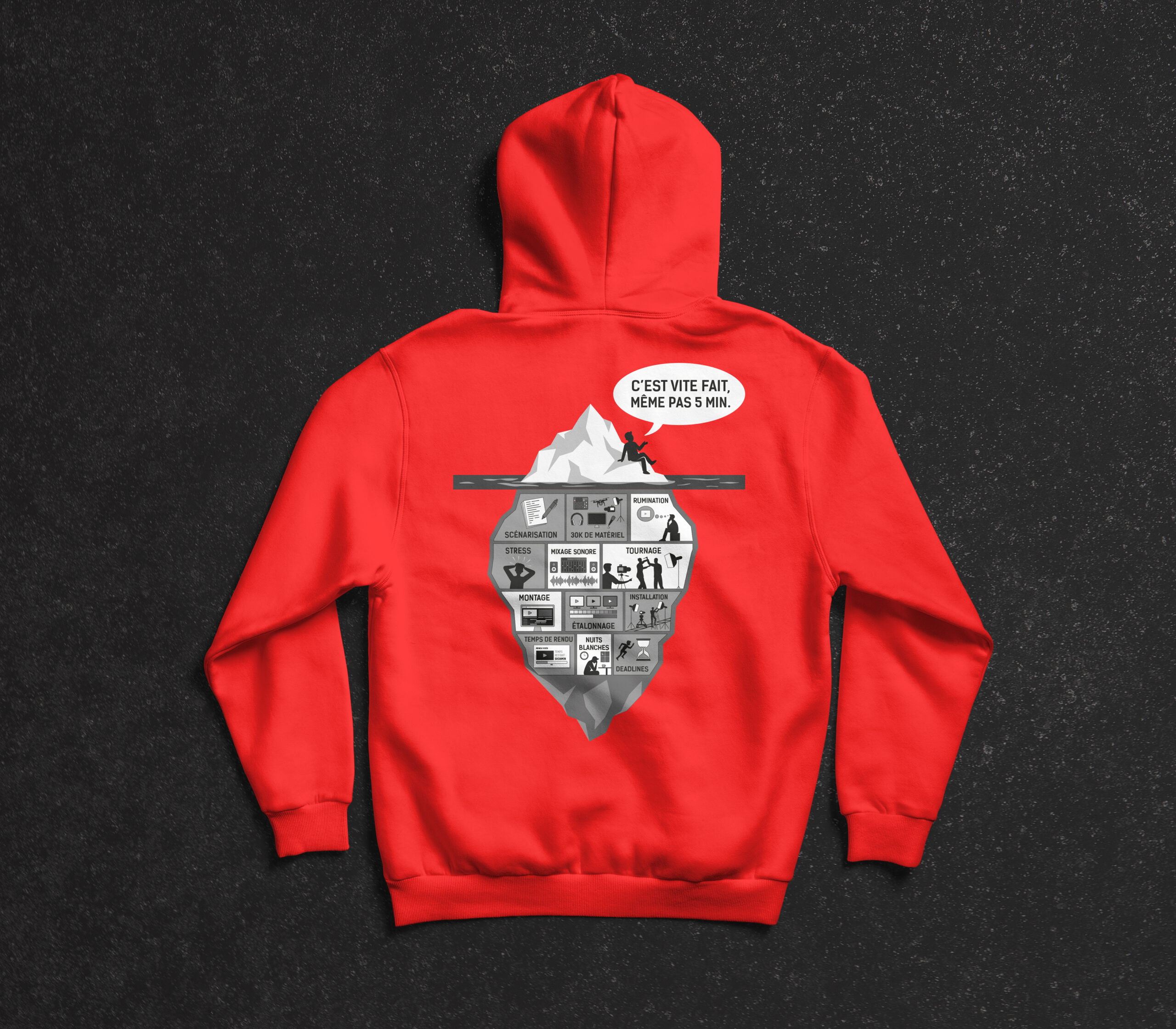 Pull capuche rouge "Mon client a osé me dire : "c'est vite fait, même pas 5 minutes" – Image 2